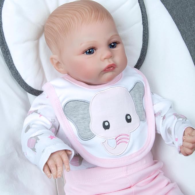 4 pcs Reborn Baby Doll Clothes Set for 17-22 Inch Newborn Baby Dolls Pink Doll Outfits with Bodysuit Bib Socks Girl Doll Accessories