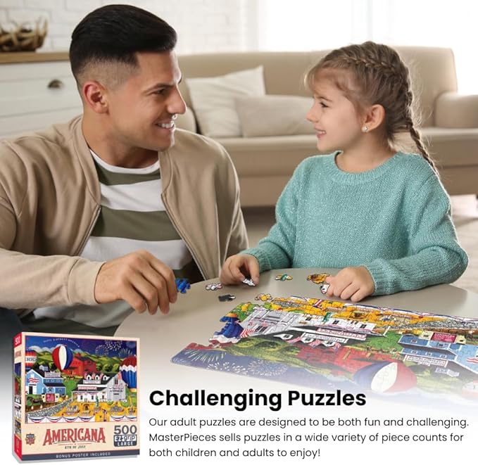 MasterPieces - 500 Piece Jigsaw Puzzle, Large EZ Grip Shapes, Harvest Street Party, Fun for Adults, Seniors, Family, Kids, 19.25" x 26.75"