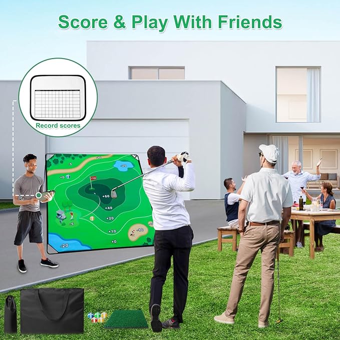 Golf Chipping Game Set, 71"x71" Portable Sticky Golf Game for Chipping Practice with Sticky Balls & Storage Bag for Indoor Outdoor (Double-Sided)