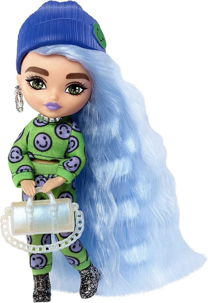 Barbie Extra Minis Doll #3 (5.5 in) Wearing Emoji-Printed 2-Piece Fashion, with Doll Stand & Accessories Including Sunglasses and Purse, Gift for Kids 3 Years Old & Up