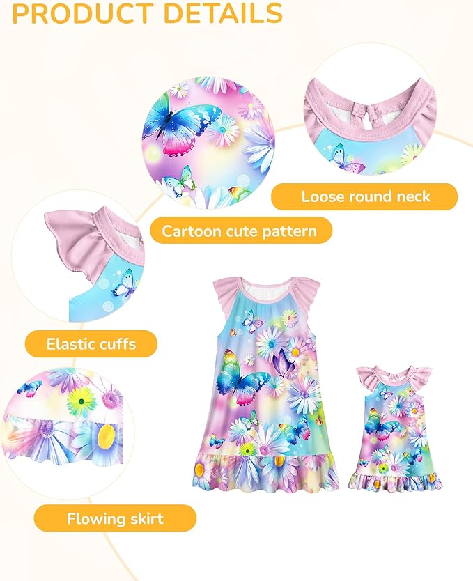 LQSZ Doll and Girl Matching Nightgown Outfit Pajamas Nightie Nightgown for Girls and Dolls Clothes