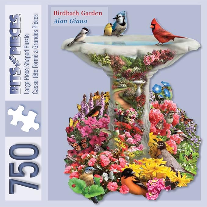 Bits and Pieces – 750 Piece Jigsaw Puzzle for Adults – Garden Birdbath, Busy Bird Fountain - by Artist Alan Giana, Completed Puzzle Size: 20" x 27"