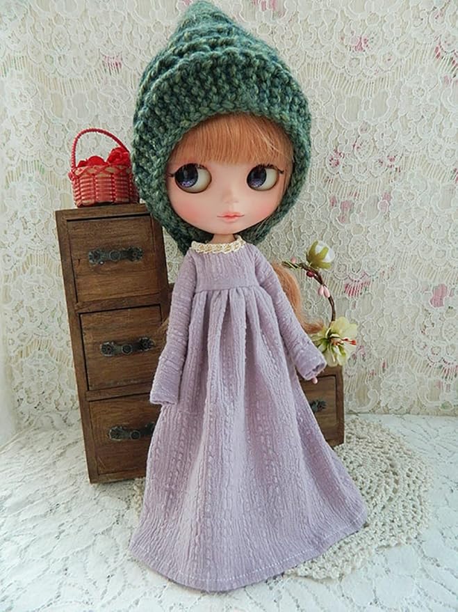 Doll Clothing Extra Long Robe for Blyth,Ob24,Licca,Azone BJD Doll Clothes Toys Accessories Gifts (Gray Purple) (Only Clothes)