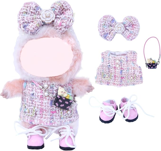 17cm Doll Clothes Sets(No Doll) Pink Dress Outfits Handcrafted Designer Clothing Including Dress,Shoes,Bow Hair Accessory,Cute Rabbit Decoration