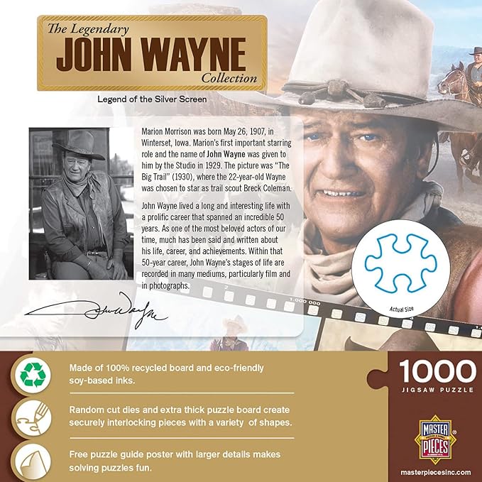 MasterPieces 1000 Piece John Wayne Jigsaw Puzzle for Adults, Family, Or Youth - Legend of The Silver Screen - 19.25"x26.75"