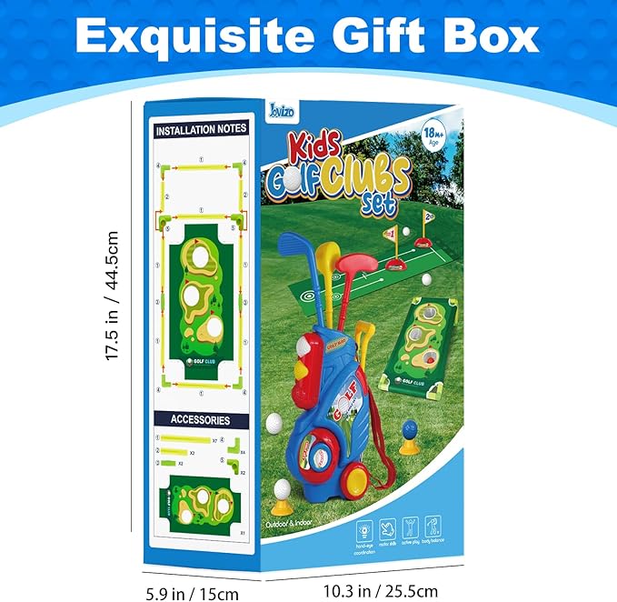 Toddler Golf Set for Boys Girls 1 2 3 4 Years Old, Upgraded Kids Golf Cart with Putting Mat & Cornhole Board, Outdoor Indoor Sports Toys, Blue