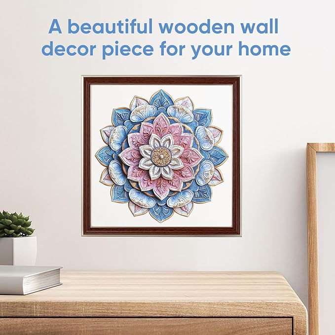 Reouinty Wooden Puzzle for Adults, Mandala Wood Puzzles 200 Piece, Jigsaw Puzzles Home Decor, Natural Puzzle Unique Shape Adult Puzzles, Puzzle Creative Gift for Adults 11.2 x11.2 in