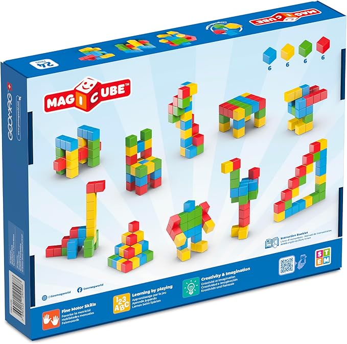 Geomag Magicube Magnetic Building Blocks for Toddlers Ages 1–5, Swiss-Made STEM Toy (24-Piece - Montessori)