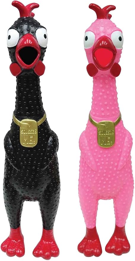 Animolds Squeeze Me Rubber Chicken Toy | Screaming Squeaky Chicken for Kids & Dogs | Novelty Prank Gag Gift (2 Pack Solid)