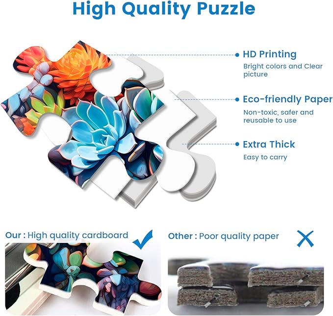 2 Pack Puzzles for Adults 1000 Pieces-Succulents and Mushrooms Difficult Jigsaw Puzzles for Adults,Hard Jigsaw Puzzle Decorations DIY Leisure Game Toy Suitable Family Friends(27.5x20 inches)