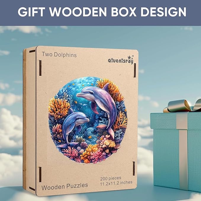 Qiuenisray Wooden Puzzles for Adults 500 Pieces, Dolphins Wood Jigsaw Puzzles, FSC Certified Royal Unique Shape Ocean Adult Puzzles, Irregular Creative Gift for Family Game 16.5 x 16.5 in