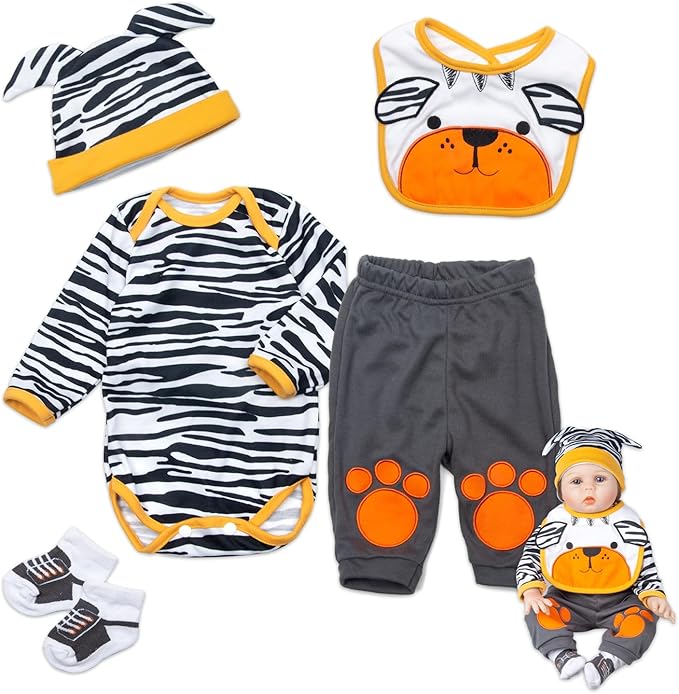 22'' Medylove Reborn Baby Doll Clothes Set Boy for 20- 22 inch Reborn Doll Tiger Outfit Accessories 5 Pieces