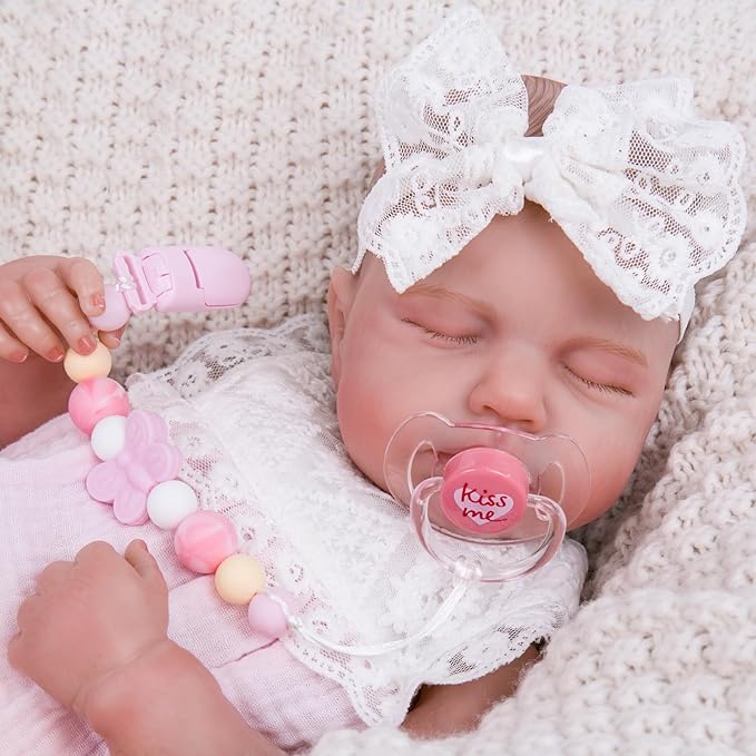 Aori Pacifier Clips for Rebron Baby Dolls Silicone Holders Clips with Magnetic Pacifier -Pink