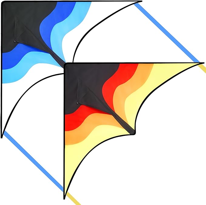 SYNCFUN 2 Packs Large Delta Kite Gradient Blue and Yellow– Easy to Fly for Kids and Adults, Beach Kite with 328 ft String for Outdoor Games and Activities