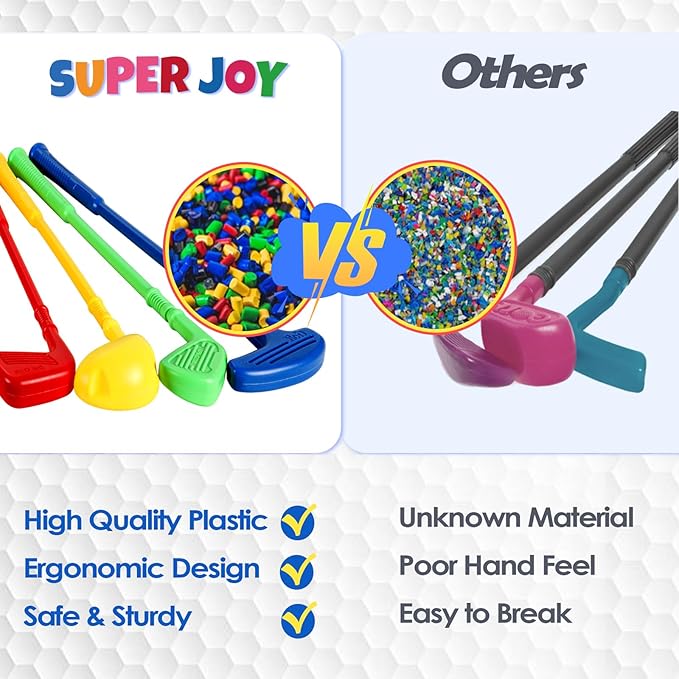 SUPER JOY Toddler Golf Set with Mat, Kids Golf Cart with 4 Clubs & 8 Balls, Indoor Outdoor Golf Toys for Boys Girls, Mini Golf Birthday Gifts for Baby 3-5 Years Old