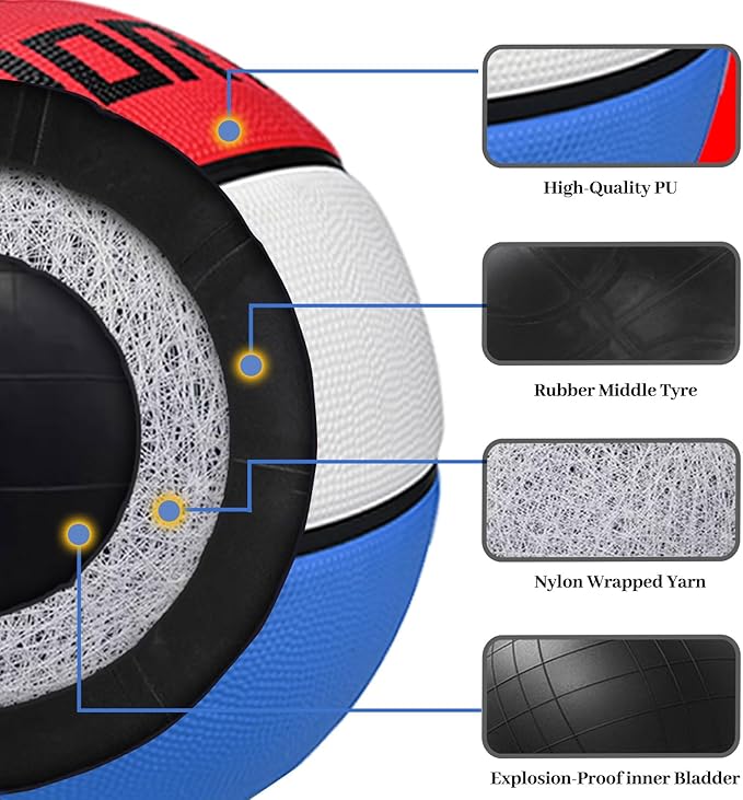 KUYOTQ Kids Youth Adult Size 3/4/5/6/7 (22/25.5/27.5/28.5/29.5") Basketball Premium Rubber or Faux Leather Basketball Indoor Outdoor Basketball for Boys Girls Womens Mens Basketball Gifts (Deflated)