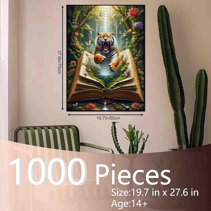 Magic Book Tiger Puzzles 1000 Pieces for Adults, Fantasy Puzzles Challenging Puzzle with Poster - Fun Adult Game for Game Night (27"x20")