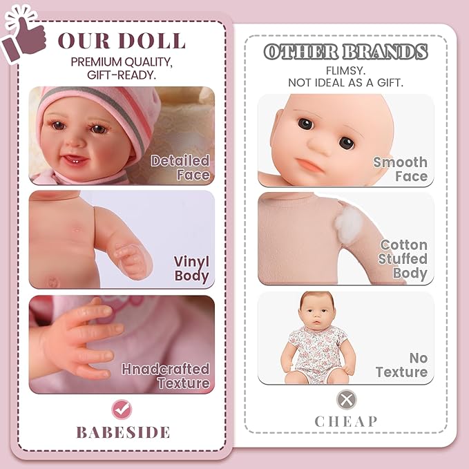 BABESIDE Baby Doll Girl - 10-Inch Realistic Baby Dolls with Magic Feeding Bottle Real Life Vinyl Toy Gift for 3+ 4 5 6 Years, Ideal for Birthday, Pretend Play, Christmas