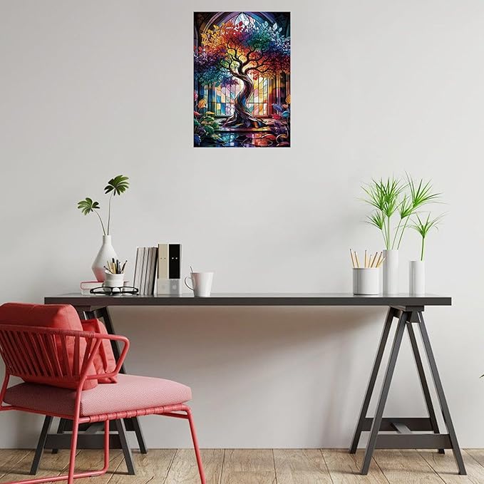 Great Jigsaw Puzzles for Adults 1000 Pieces Stained Glass Tree of Life Wooden Challenging Puzzles Gift for Friends Family Home Decoration Puzzle