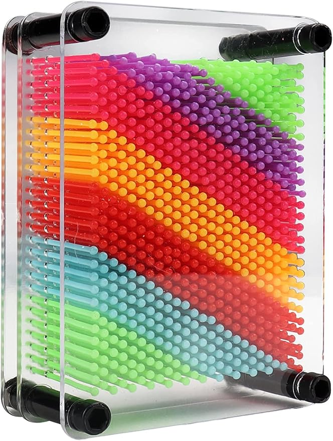 3D Pin Art Board Sculpture, Rainbow Sensory Gift Size 3.75 X 5, Plastic Desk Creativity for Kids, Adults, Home, Office Decoration, Multicolor (Small)