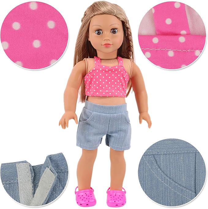 Ecore Fun 10 Sets Doll Clothes for 18 Inch Dolls – 18 pcs Outfits, Dresses, Swimwear, Jumpsuits & Tights | Costume Wardrobe Birthday for Girls