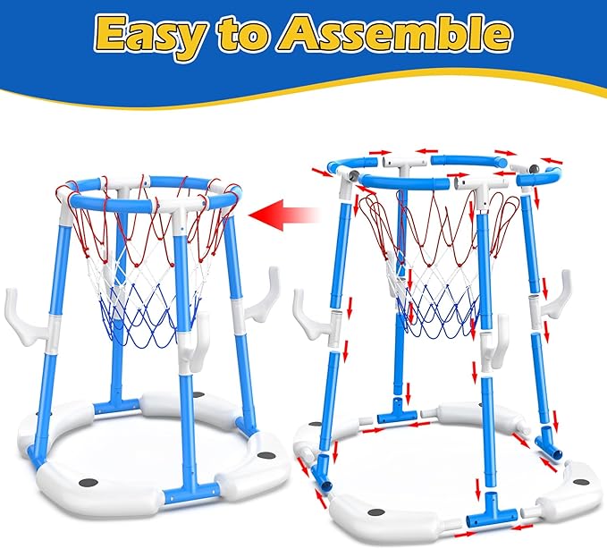 Floating Pool Basketball Hoop, 2-in-1 Basketball Pool Toys for Kids with 4 Balls 12 Rings, Summer Outdoor Swimming Pool Sports Game Water Play Toys for Kids Age 3-12