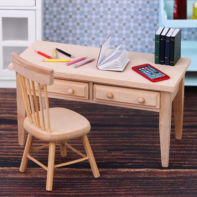 Miniature Wooden Dollhouse Furniture Set Complete Table Chair Living Room Scene for Kids Play Toy Photographic Props Ideal for Creative Play Decorative Display Styling Photos 1/12 Scale