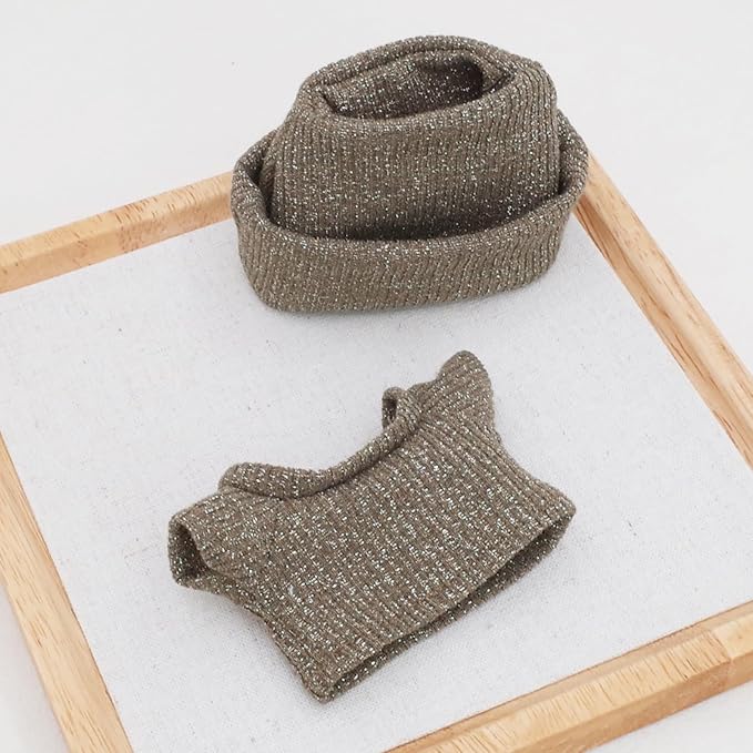 Etistta 17cm Doll Clothes with Hat, Brown Glitter Knit Cap Top and Cap, Suitable for 17cm Dolls with Head Circumference 8.5 Inch