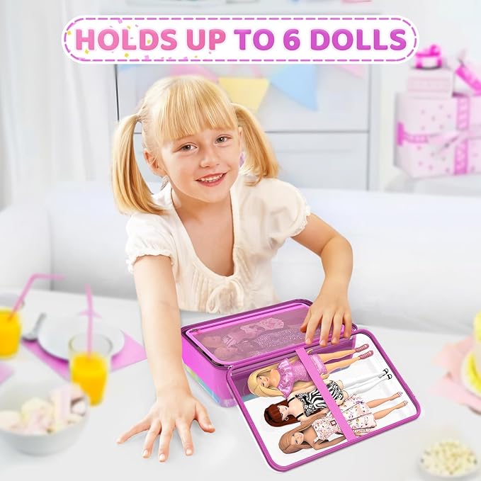 Carrying Case Compatible with Barbie Dolls 12-Inch,Case to Hold Dolls and Clothes, Much Pocket for Doll’s Clothes, Accessories, Fits 6 Dolls & Accessories,Bag Only(6-Transparency Sky)
