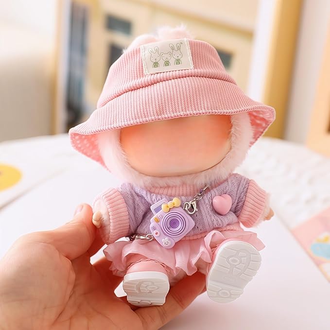 Clothes for Lu bubu 17cm Dolls(No Doll) Accessories, Stylish Kawaii Pink Outfit Set 5 Pieces Suitable for 17cm Dolls , Doll Hat Shoes Clothing Set Replacement