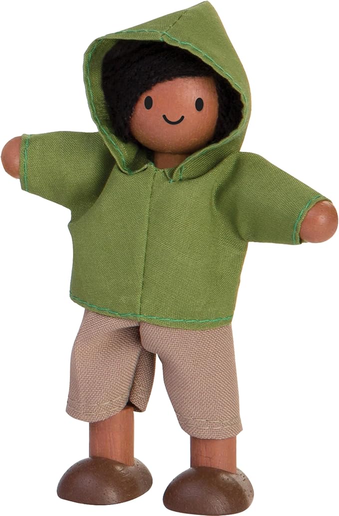 PlanToys® Boy Wooden Dollhouse Figurine | Poseable 1:12 Scale Mini Doll (4 Inch) | Dollhouse Accessories for Pretend Play | Eco-Friendly Montessori Toy for Kids Ages 3+