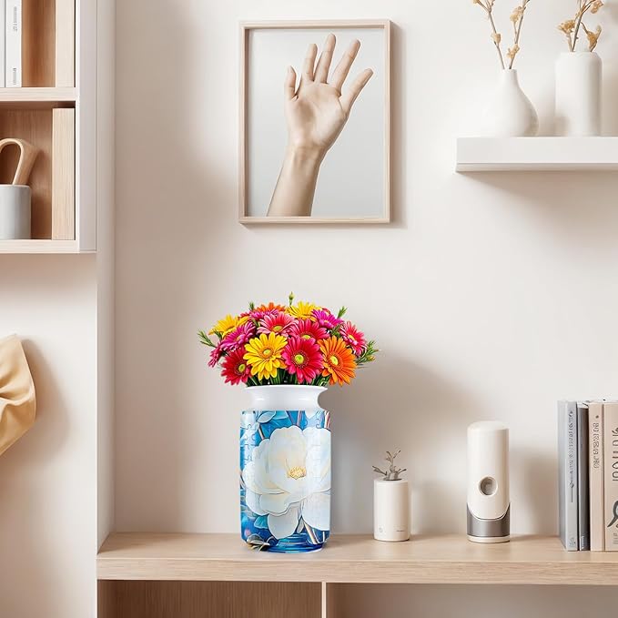 3D Puzzle Vase, 162 Curved Pieces DIY Flower Vase Craft Kit & 3D Puzzles for Adults, Creative Jigsaw Art Project Home Décor Centerpiece, (D-White Blossom Elegance)