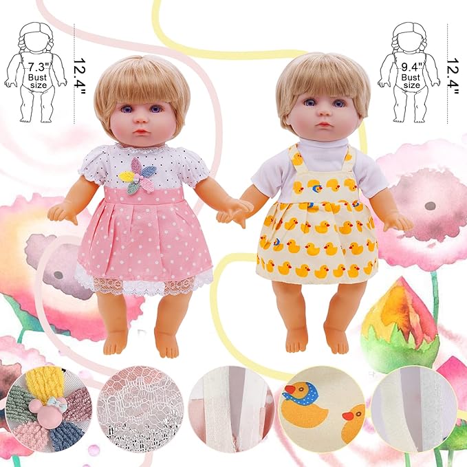 Girl Doll Clothes and Accessories Gift - 8 pcs Alive-Baby Doll Clothes Dress Outfits for 12 Inch Dolls, 6 Complete Sets Clothing of Dresses Cloak Onesies Pajamas …