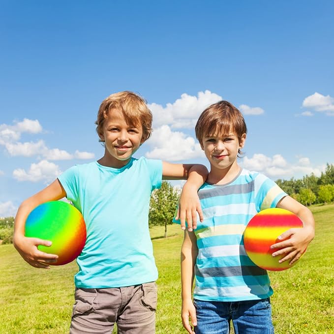 Hooqict 6 Pack 8.5 Inch Playground Balls with Hand Pump and 6 Portable Ball Net Bags Inflatable Sports Balls for Kids Toddlers Kickballs Dodgeball Handballs Recess Balls Indoor Outdoor Games