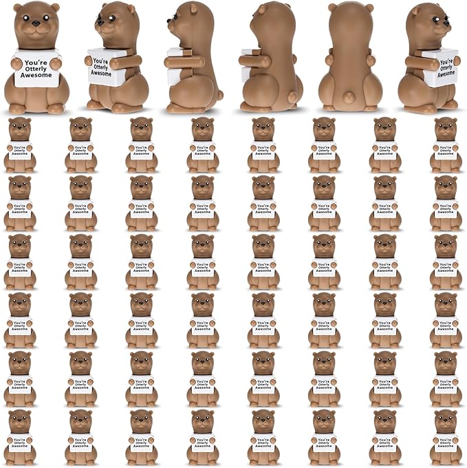 50 Pcs Positive Mini Sea Otter Figurines Tiny Otter Statue Small Gift Figures for Hide and Seek Prank Props Piñata Easter Egg Fillers Birthday Inspirational Gift for Colleague Staff