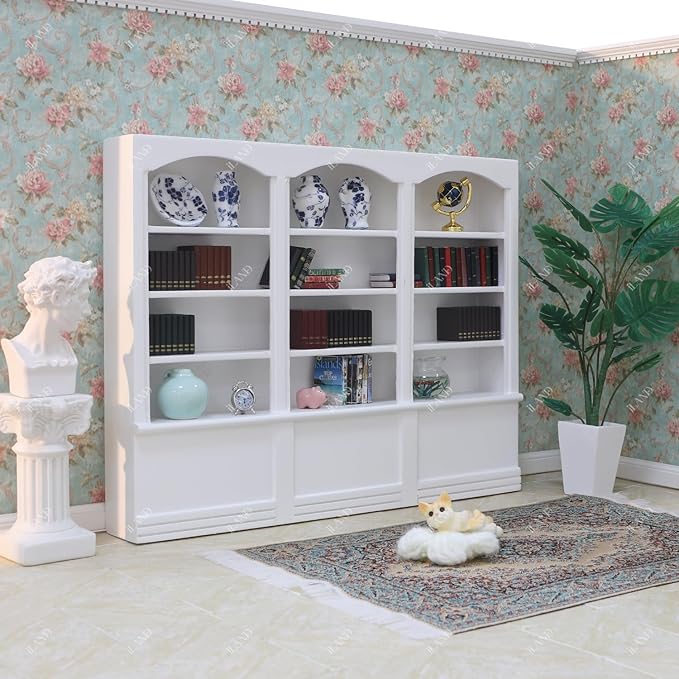 iLAND Dollhouse Bookshelf 1/12 Scale Dollhouse Furniture Mini Wooden Bookshelf for Miniature Books Mini Bookcase 1/12 Scale Accessories Mini Library Doll House Living Room Books Shelf Miniature Gifts