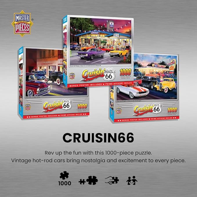 MasterPieces - 1000 Piece Jigsaw Puzzle, Route 66 Phil’s Diner, Fun for Adults, Family, Kids, 19.25" x 26.75"