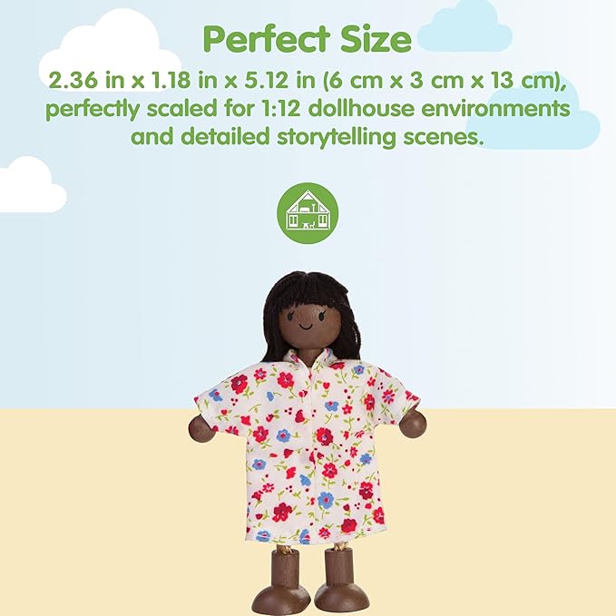 PlanToys® Mother Wooden Dollhouse Figurine | Poseable 1:12 Scale Mini Doll (5 Inch) | Dollhouse Accessories for Pretend Play | Eco-Friendly Montessori Toy for Kids Ages 3+