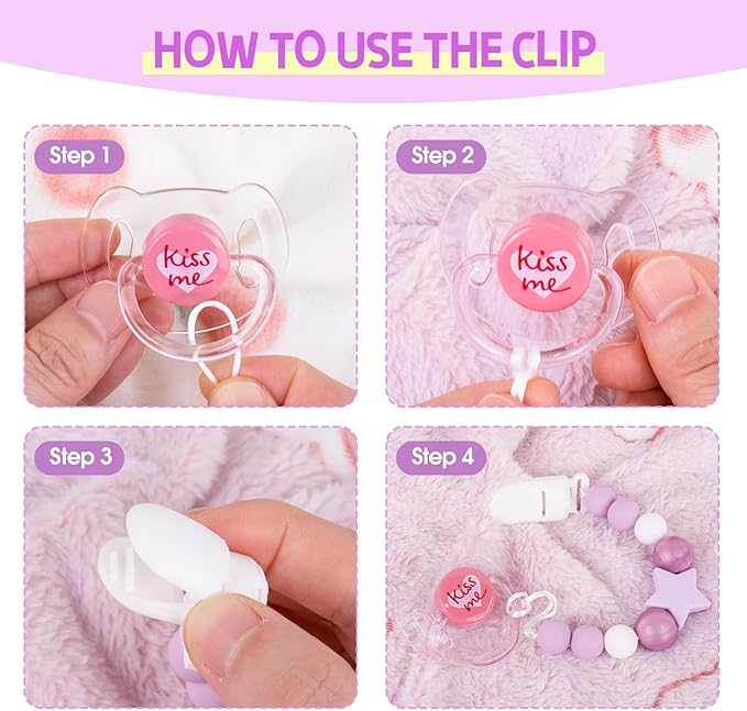 Aori Pacifier Clips for Rebron Baby Dolls Holders Silicone Chain with Magnetic Pacifier -Purple