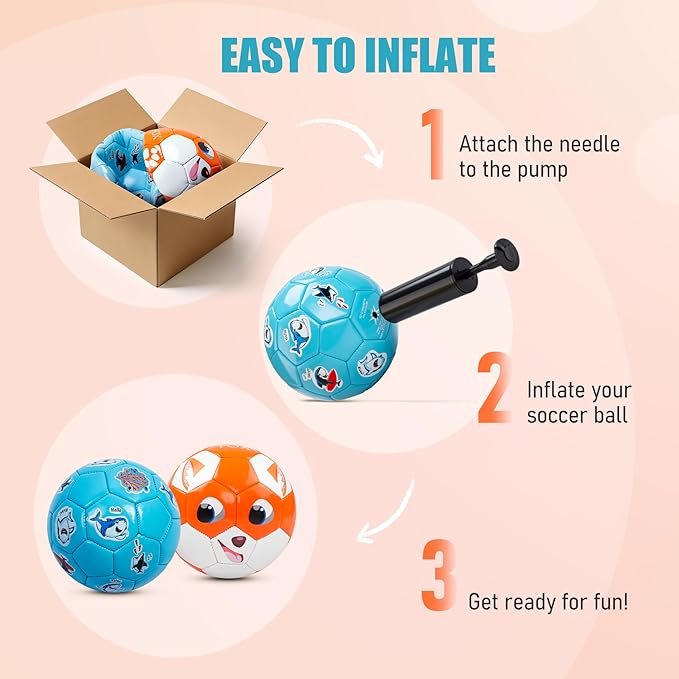 Toddler Soccer Ball Size 2 Size 3 - Small Soft Kids Ball 2 Pack for Ages 1-5 3-8 - Cartoon Sports Toy Boys Girls - Easter Basket Stuffers for Toddlers Kids - Soccer Gift for Indoor Outdoor Games