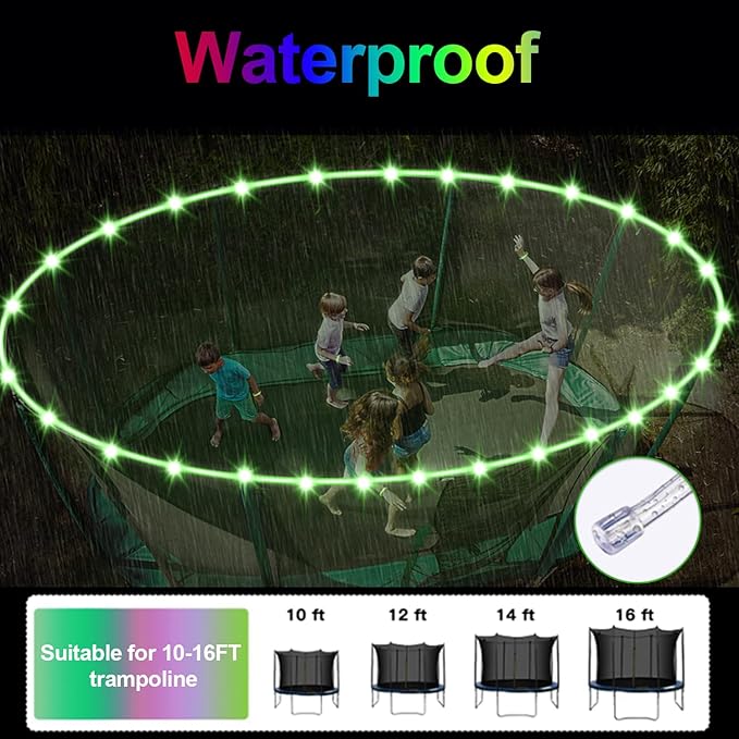 Blinngo-Sport Trampoline Lights, Trampoline LED Lights for 16Ft 14Ft 12Ft 10Ft Trampoline, Jump Control 16 Color Change, Waterproof Battery Case Powered