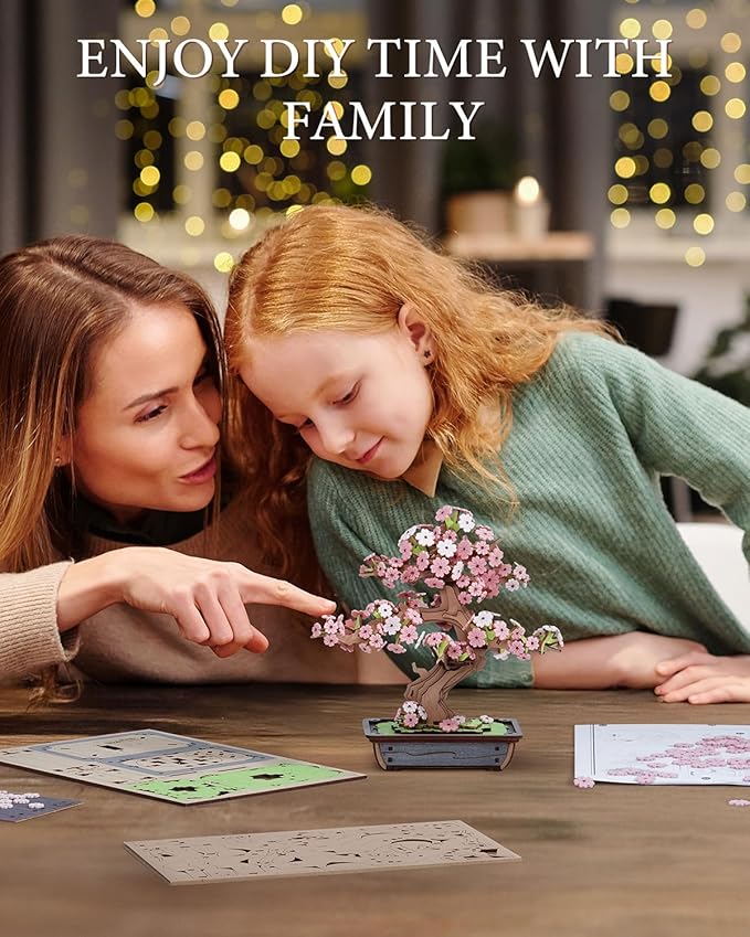 Rowood 3D Wooden Puzzles for Adults,DIY Cherry Blossom Bonsai Tree Botanical Collection Building Set,Craft Kit Gift for Adults on Christmas Birthday ThanksgivingDay-Sakura Bonsai
