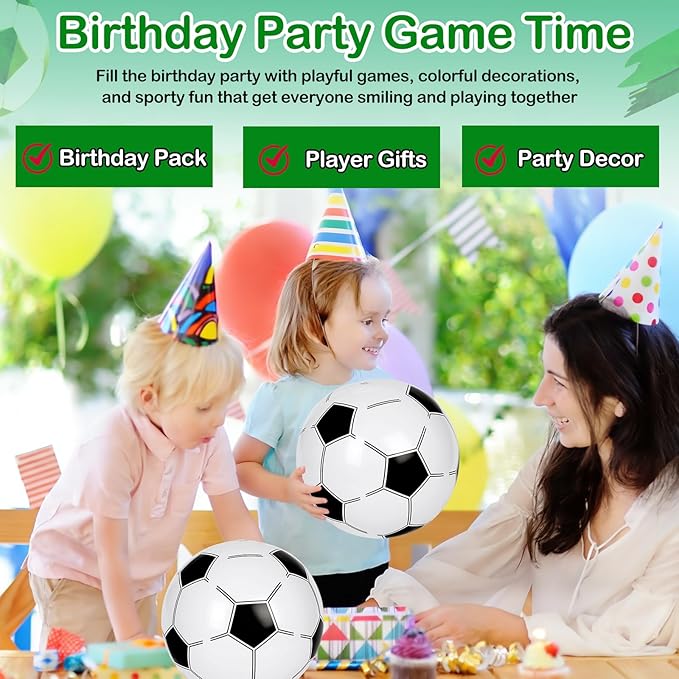 30 Pieces Inflatable Soccer Beach Balls, 8 Inch PVC Blow Up Bouncy Balls Bulk Beach Toy for Sports Themed Soccer Birthday Party Decorations Summer Beach Pool Game Water Sand Party Favors
