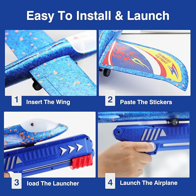 3 Pack Foam Airplane Launcher Toys, 2 Flight Mode Glider Plane,Kids Flying Toy,3 4 5 6 7 8 9 10 11 12 Year Old Boys Girls Gifts,Outdoor Sport Party Favor