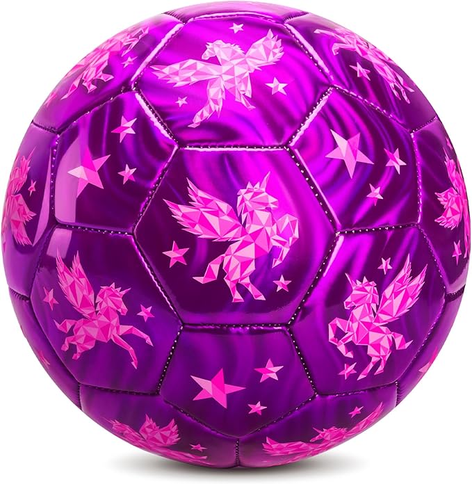 Soccer Ball Size 2 Size 3 Size 4 For Toddlers Kids Ages 1-3 3-8 8-12 - Glitter Unicorn Dinosaur Design - Sports & Outdoors Ball with Pump Deflated - Gift for Girls Boys Children Youth School Birthday
