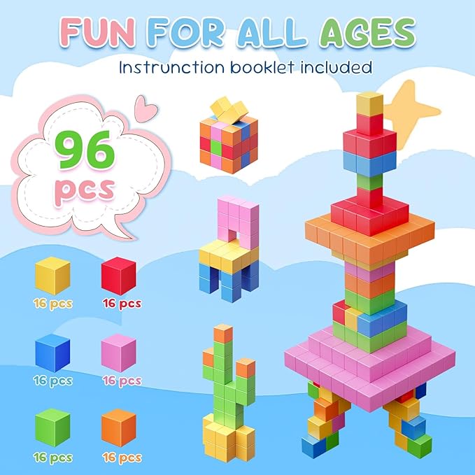 100pcs Magnetic Blocks, Gifts for 3 4 5 6 Year Old, Magnet Building Blocks for Toddlers, Preschool STEM Educational Sensory Montessori Square Toy for 4-8 Boys & Girls