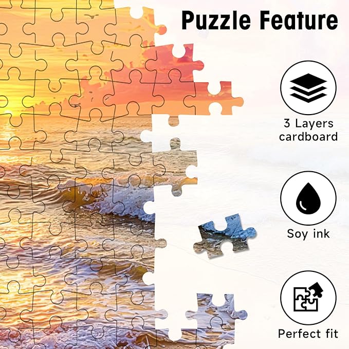 1000 Pieces Jigsaw Puzzles for Adults, Romantic Heart Beach Sunset Puzzle with Letters on Back, 20×28 Inch Hard Difficult Challenging Adult Puzzle for Gift & Home Decor