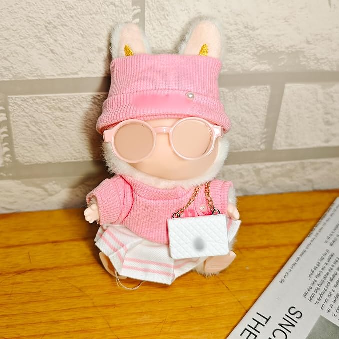 Doll Clothing Set (No Doll), Cute Cropped Straw Hat, Crossbody Bag, Dress, Suitable for 15-17cm Dolls, Outfit Accessory Set for Unique Styling (Pink-5PCS)