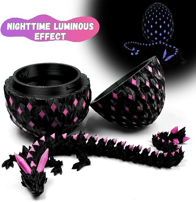 3D Printed Dragon Egg,Dragon Eggs Glow in with Dragon Inside Dark Articulated Animals Fidget Toy,Home Office Decor Executive Desk Toys for Autism/ADHD (Luminous Pink)