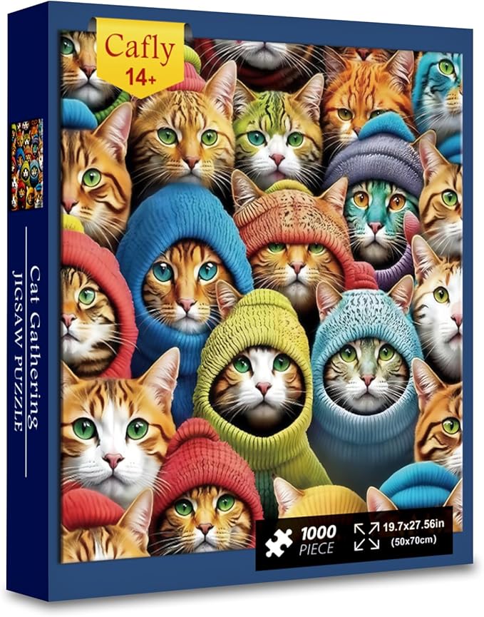 Jigsaw Puzzles for Adults 1000 Pieces - Challenging Fun Puzzles Stunning Art Wall Decor, Gift for Adult Puzzle Lovers, Family Game, Cat Gathering C0814